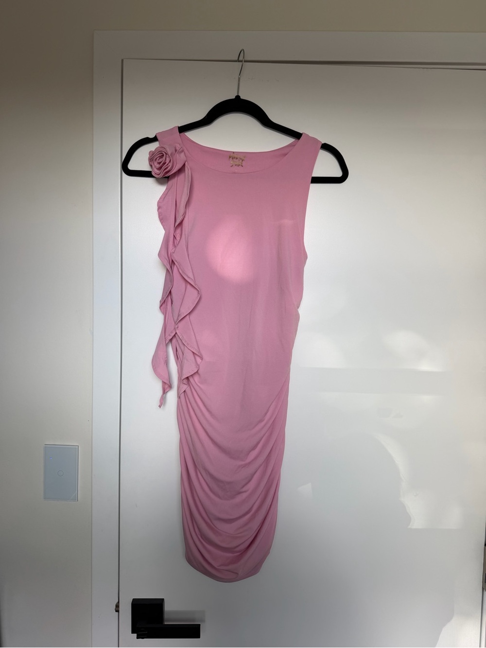 Sleeveless Pink Ruffle One-Shoulder Dress